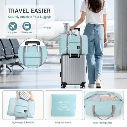 Foldable Travel Duffel Bag, Lightweight Carry On Tote with Handles and Zipper Pocket for Weekend Trips, Gym and Daily Use (Lake blue) - color: Lake Blue