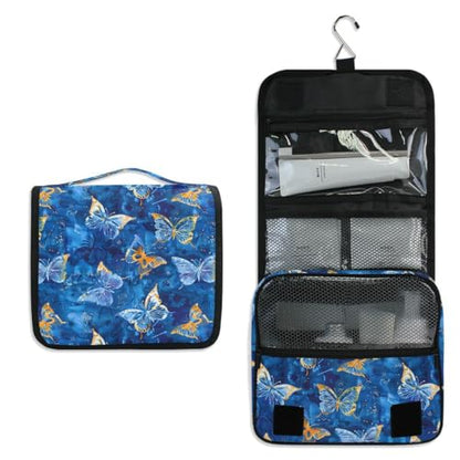 Hanging Travel Toiletry Bag Butterflies Dye Navy Kit Makeup Case Cosmetics Organizer for Men Women - color: Butterflies Dye Navy