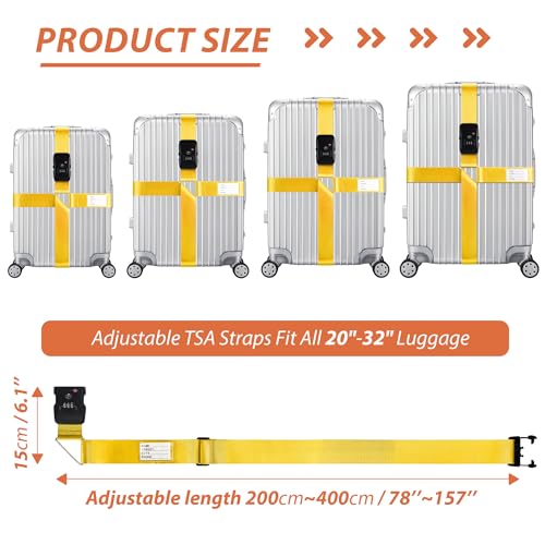 TSA Approved Luggage Straps with Combination Lock, Cross Yellow - color: Cross Yellow
