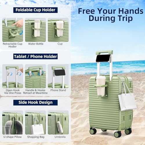 HanTrip 20 Inch Top Opening Hard Shell Carry on Luggage with Wheels, Green - color: Bamboo Green, size: Expandable 20 Inch