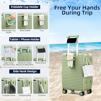 HanTrip 20 Inch Top Opening Hard Shell Carry on Luggage with Wheels, Green - color: Bamboo Green, size: Expandable 20 Inch