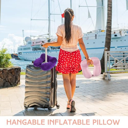 Sintuff 2 Inflatable Neck Pillow Airplane Travel, Light Pink and Violet - color: Light Pink and Violet