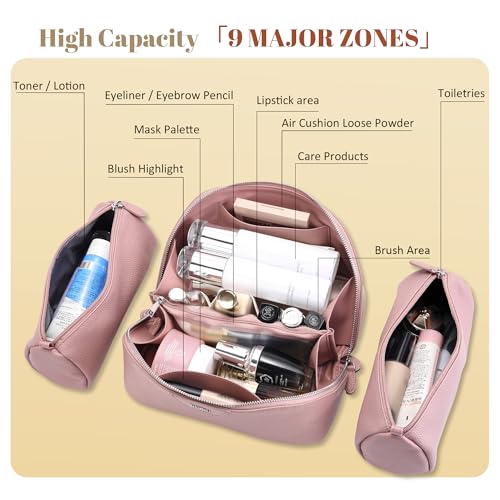BOYATU Genuine Leather Travel Makeup Bag: Hand-made 3 Pcs Set Cosmetic Bags - color: 05Pink