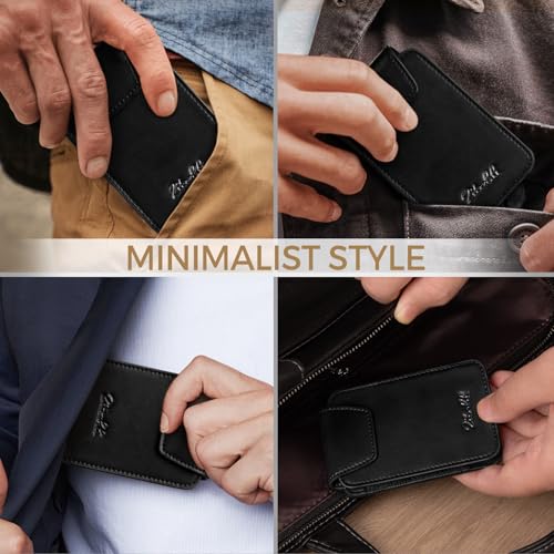 Zitahli Slim Wallet for Men with Pull-Up Tab & Cash Strap - Front Pocket Minimalist Easy Access Card Holder, RFID Blocking, Holds 8 Cards & 10-15 Bills