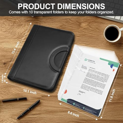 IVGHV Portfolio Binder, Vegan Leather Padfolio Organizer with Zipper, Black - color: Modernblack