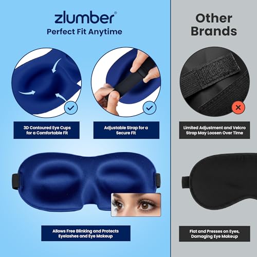 ZLUMBER Eyemasks for Sleeping 3 Pack - Eye Sleep Mask & Blindfold for Sleeping Men Women, 100% Blackout 3D Contoured Face Mask Sleep, Night Masks for Sleeping Men Side Sleepers, Adjustable