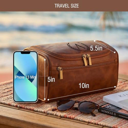 Travel Toiletry Bag Hanging For Mens PU Leather - Yellow Brown (Initial I) - color: Yellow Brown, style: I