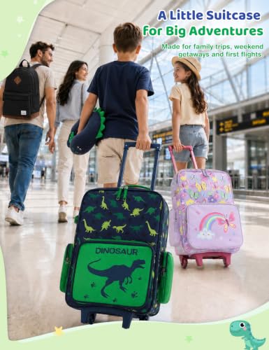 VASCHY Kids Suitcase with Wheels 18in Rolling Luggage Set Carry On Dinosaur - color: Dinosaur Set