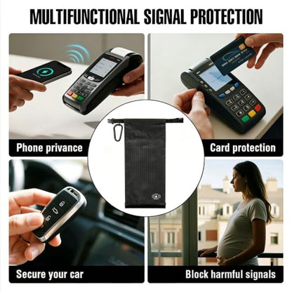 RFID Blocking Phone Pouch,5 RFID Card Sleeves &1 Tool Card Carabiner, Blue | Made of lightweight nylon, it blocks GPS signals to prevent tracking and data theft for privacy protection. - color: Blue
