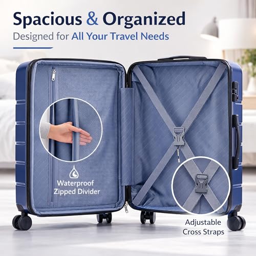 28 Inch Checked Luggage, Expandable, TSA Lock, Blue - color: Blue, size: 28 Inch