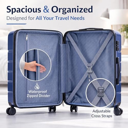 24 Inch Hardside Checked Luggage, Expandable Suitcase with Spinner Wheels, Lightweight Durable Hard Shell Luggage with TSA Lock,Black - color: Blue, size: 24IN