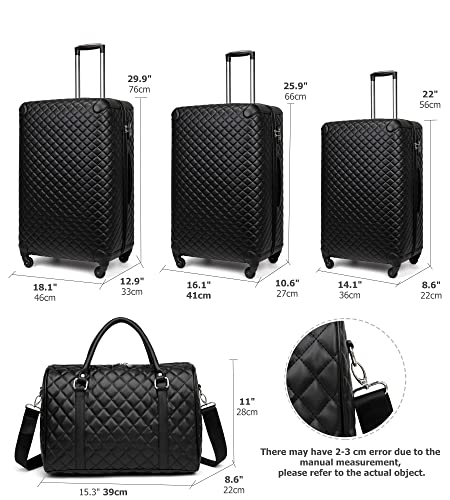 feilario Plaid PU Leather 4 Piece Luggage Set with Travel Bag - color: B-Black