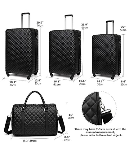 feilario Plaid PU Leather 4 Piece Luggage Set with Travel Bag - color: B-Black