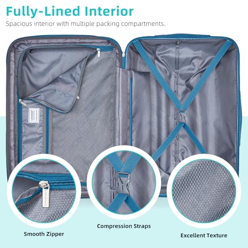 LARVENDER Carry on Luggage Sets 3 Piece, 20 Inch Suitcases, Ocean Breeze - color: Ocean Breeze-20BP, size: 3 Piece Set (Backpack/TB/20)