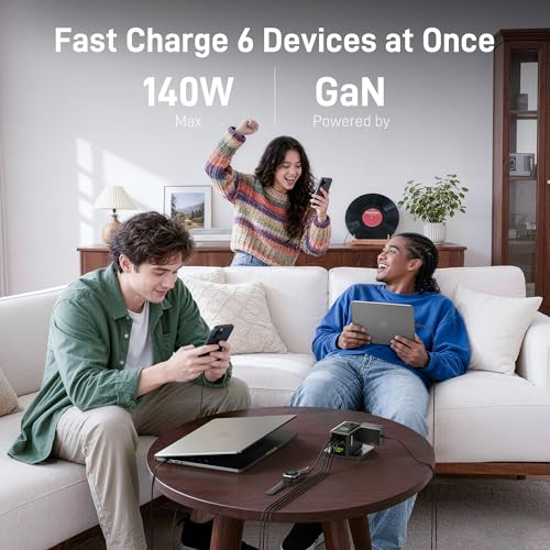 Epicka Pulse Duo 140W Universal Travel Adapter PD 3.1, 2AC/3USB-C/1USB-A - style: Pulse Duo 140W with Smart Display