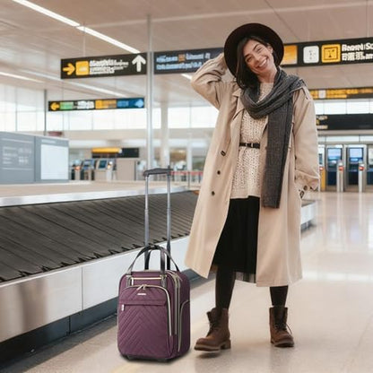 VANKEAN 16" Underseat Rolling Suitcase Travel Business Lightweight - color: Gold Purple