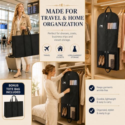 54" Garment Bags 2 Pack, Travel Clothes Covers with Clear Window and Zipper - size: V-GB-54in-2P-US2