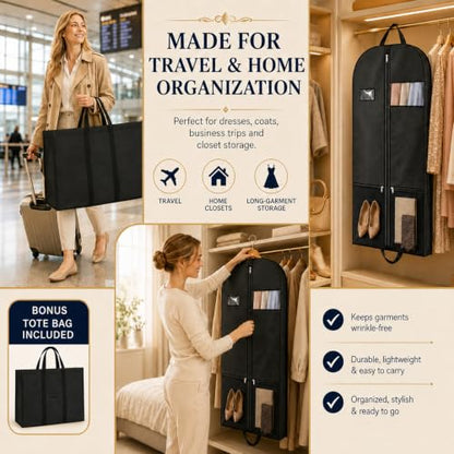 54" Garment Bags 2 Pack, Travel Clothes Covers with Clear Window and Zipper - size: V-GB-54in-2P-US2