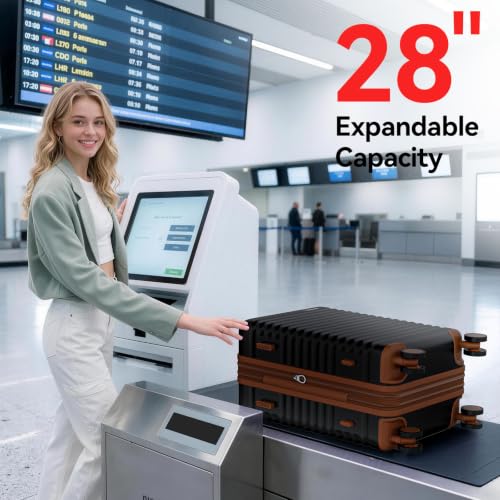 Trunk Luggage, Hardside Checked Suitcase, Black and Brown, 28 in - color: Black+Brown, size: 28in