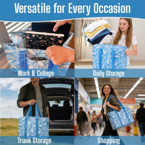 VENO 4 Pack Utility Tote Reusable Grocery Bags with Zipper & Hard Bottom - color: Spring Breeze, size: 4 Pack