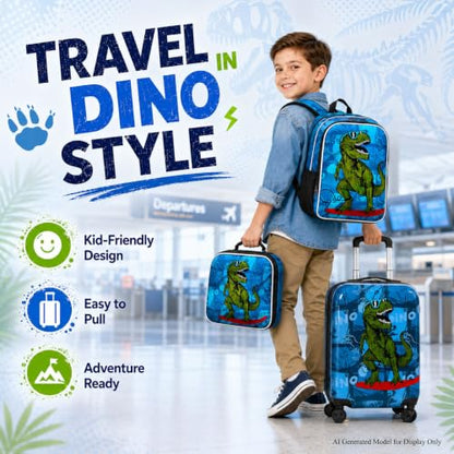 5PC Boys Luggage Set, Kids Dinosaur Suitcase, 16" Carry-On for Travel - color: 5PC Kids Luggage Set - Dinosaur Blue