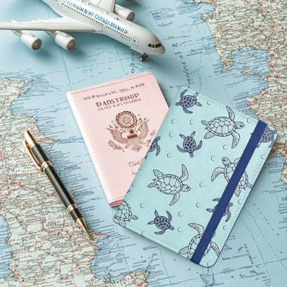 Line Art Sea Turtle Passport Holder for Travel, 5.9" x 4.3" - color: Sea Turtle