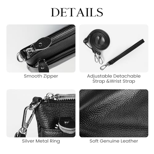 befen Genuine Leather Wristlet Clutch Wallet Purses with RFID Blocking | Small Crossbody Bags Shoulder Handbag for Women, Genuine Leather Wristlet Clutch Wallet Purses with RFID Blocking - color: Black