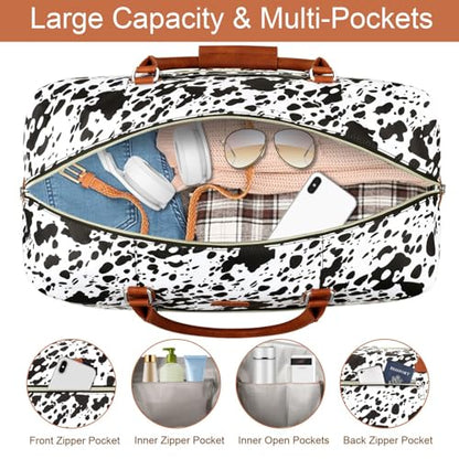 ITIEZY Weekender Bag for Women 21.5" Travel Duffel Large Carry On Bag 3PCS - color: 5-Black Cow