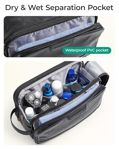 BAGSMART Medium Toiletry Bag for Men, PU Leather Water Resistant, Coffee - color: Coffee, size: Medium-5L
