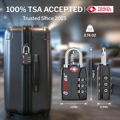 Forge TSA Approved Luggage Locks, Open Alert TSA Locks, Black, 1 Pack - color: Black 1PK