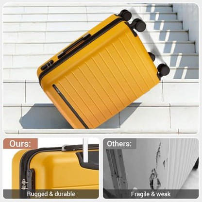 Kono Carry-On Suitcase 20in Expandable ABS+PC Airline Approved Yellow - color: Yellow, size: Carry-On 20-Inch