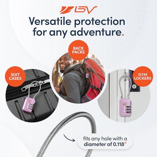 BV Luggage Locks TSA Accepted, Travel Sentry Approved 3-Digit Combination Suitcase Locks with Open Alert & Flexible Cable for Travel, Backpacks, Lockers, Cases, Purple, 2 Pack - color: Purple 2-Pack