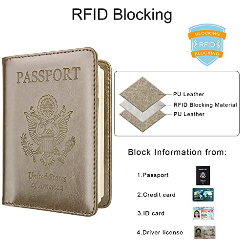 WALNEW Passport Holder for Travel, RFID Passport Wallet, Travel Essentials - color: A-Gold