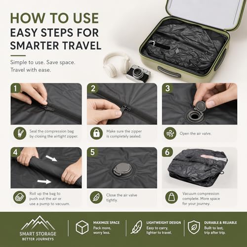 Storage Bags for Travel with Wireless Rechargeable Air Pump, Travel Essentials Space Saver Compression Bag for Luggage, Suitcase, Backpack, Vacuum Seal Bags for Home Storage Clothing 3-Pack