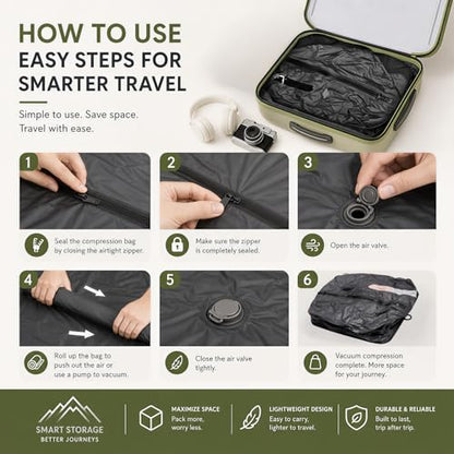 Storage Bags for Travel with Wireless Rechargeable Air Pump, Travel Essentials Space Saver Compression Bag for Luggage, Suitcase, Backpack, Vacuum Seal Bags for Home Storage Clothing 3-Pack