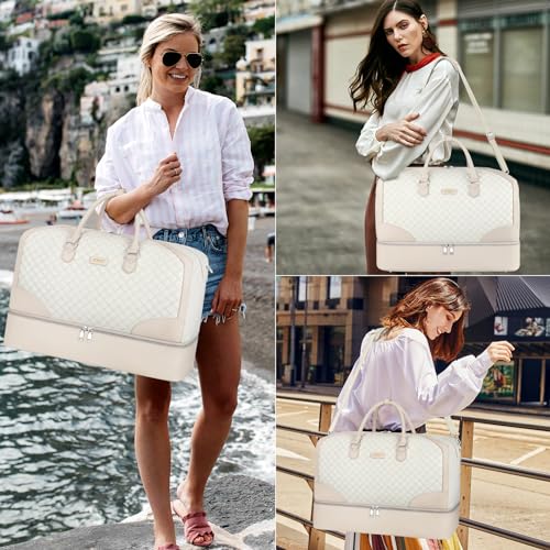 ITIEZY Weekender Bag for Women 21.5" Travel Duffel Large Carry On Bag 3PCS - color: 9-White