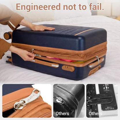 Kono Checked Suitcase 24in Expandable ABS+PC Side Handles luggage Navy - color: Navy, size: Checked-Medium 24-Inch