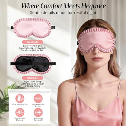 Silk Sleep Mask for Women, 100% Mulberry Silk Eye Mask for Light Blocking - color: Pinik