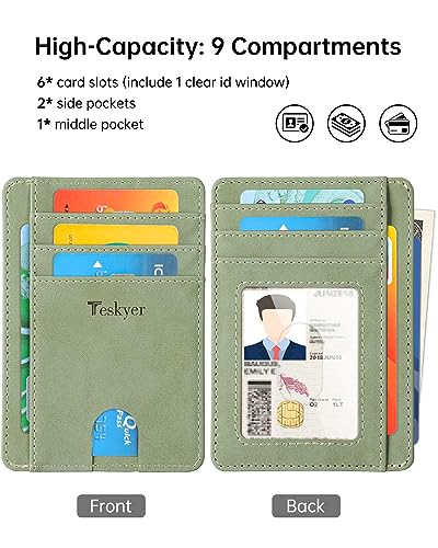 Teskyer Slim Minimalist Wallet for Men, RFID Front Pocket Card Holder - color: Y98 - Greyish Green