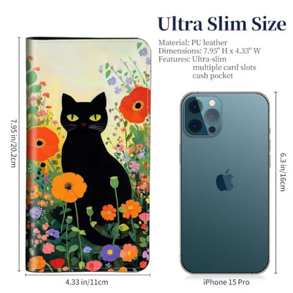 Passport Wallet for Women,Travel Wallet Passport Holder RFID Blocking - color: Black Cat Wildflower