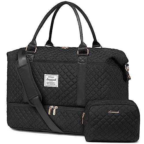 LOVEVOOK Travel Duffle Bag,Weekender Bags for Women with Shoe Compartment - color: Black, size: Large-2 Pcs