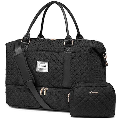 LOVEVOOK Travel Duffle Bag,Weekender Bags for Women with Shoe Compartment - color: Black, size: Large-2 Pcs