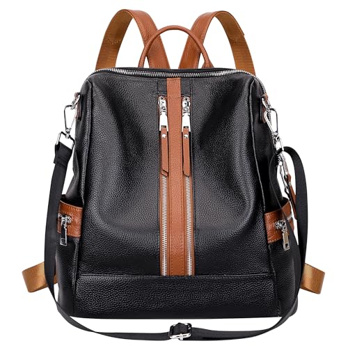 ALTOSY Genuine Leather Backpack for Women Convertible Shoulder Bag - color: Black/Brown