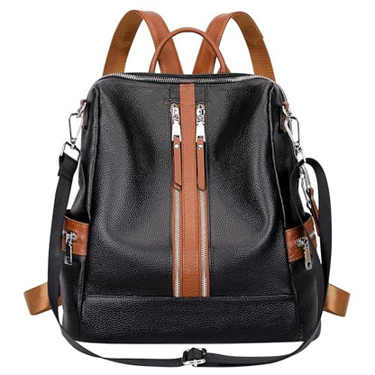 ALTOSY Genuine Leather Backpack for Women Convertible Shoulder Bag - color: Black/Brown