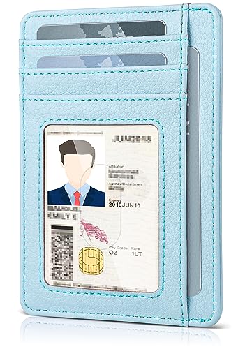 Teskyer Slim Minimalist Wallet for Men, RFID Front Pocket Card Holder - color: Lichee Cyan