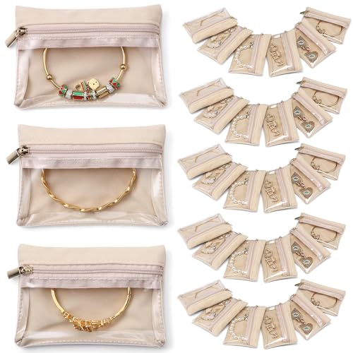 VLANDO Jewelry Travel Bag,33 Velvet Zipper Pouches with Clear Deaign - color: A.33 Bag