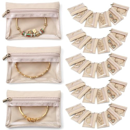 VLANDO Jewelry Travel Bag,33 Velvet Zipper Pouches with Clear Deaign - color: A.33 Bag