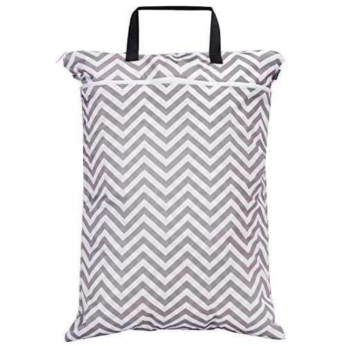 Teamoy Cloth Diapers Wet Dry Bag, Travel Tote Organizer, L, Beige Chevron - color: Gray Chevron