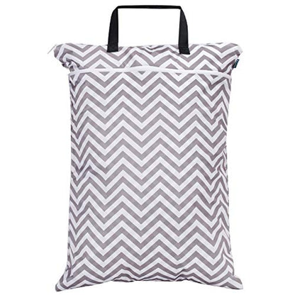 Teamoy Cloth Diapers Wet Dry Bag, Travel Tote Organizer, L, Beige Chevron - color: Gray Chevron