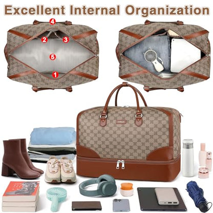 ITIEZY Weekender Bag for Women 21.5" Travel Duffel Large Carry On Bag 3PCS - color: 9B-Light Brown